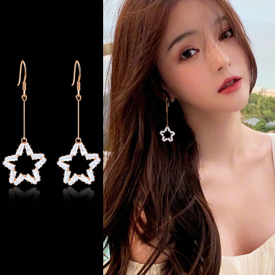 Manhuini Fashion Personality Pentagram Earrings Korean Generous Long Pendant XINGX Eardrops Simple Factory Wholesale