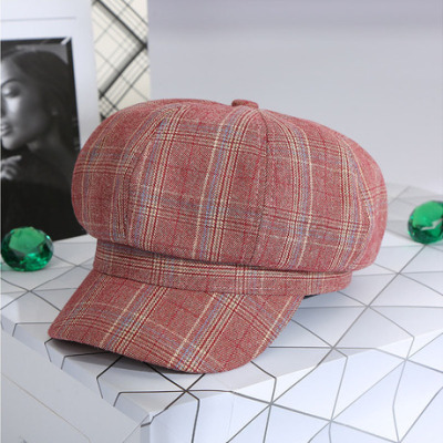 Korean Style Retro Artistic Octagonal Cap Autumn and Winter Men and Women Couple Casual Plaid Beret All-Matching Painter Hat