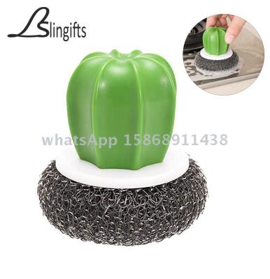 Cactus Steel Sponge Cleaning Brush with Handle Kitchen Cleaner Tool for Washing Pot Dish Pan Bowl Brush Kitchen Gardget