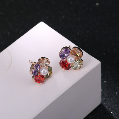 Factory Direct Sales AliExpress Hot Sale Micro Inlaid Zircon Earrings Fashion Creative Flower Heart Ear Studs One Piece Dropshipping