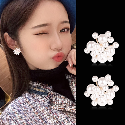 925 Silver Anti-Allergy Cold Style Pearl Stud Earrings Dignified Flowers Internet Celebrity Ins Style Japanese and Korean All-Match Fashion Earrings