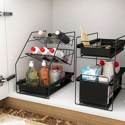 Under the kitchen sink shelf multi-layer storage shelf floor-type iron art separation condiment cleaning supplies receive shelf