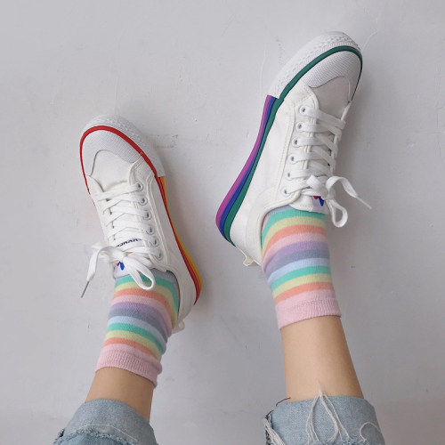 2020 Spring and Summer New Mandarin Duck Rainbow Canvas Shoes White Shoes Student Shoes