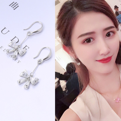Simple Temperament Cute Bow Long Earrings Female Korean Version Personalized Wild Earrings Pendant Ear Rings Wholesale