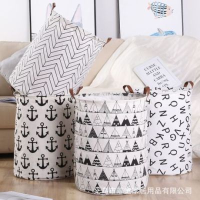 Factory Wholesale Nordic Instagram Style Cotton and Linen Fabric Storage Bucket Foldable Laundry Basket Waterproof Storage Basket Laundry Bucket