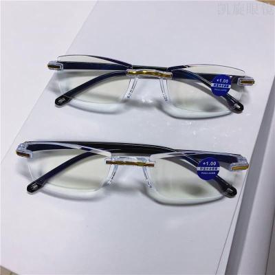 Manufacturer direct sales of hot style floor booth blue reading glasses rimless uv glasses for the elderly