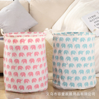 New Fabric Craft Storage Bucket Cotton and Linen Foldable Storage Basket Portable Waterproof Laundry Basket Cartoon Creative Laundry Bucket