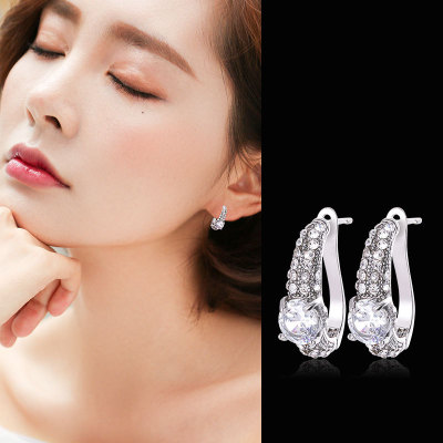 925 Silver Korean Style Ear Clip Graceful and Fashionable Shiny Artificial Zircon Ear Clip Style Earrings Elegant Earrings Factory Wholesale