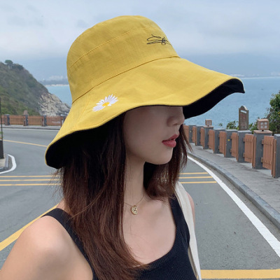 Internet Celebrity Double-Sided Little Daisy Bucket Hat Women's Summer Japanese Style Face Covering Korean Style Trendy All-Matching Sun-Proof Big Brim Sun-Proof Hat