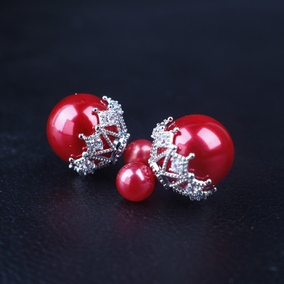 Big and Small Balls Two Sides Pearl Stud Earrings Female Temperament Korean Simple Anti-Allergy Hollow Zircon Earrings Factory Direct Sales Wholesale