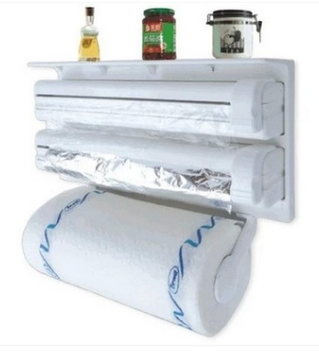 Kitchen paper towel holder cling film holder cutter tin box holder roll paper three-layer shelf multi-functional shelf