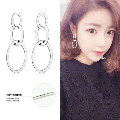 Women's Korean-Style Sterling Silver Earrings Internet Influencer Stud Earrings Simple Long High Profile All-Match Face Slimming Earrings Factory Direct Sales Wholesale