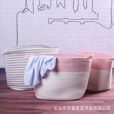 New Creative Cotton Braided Storage Basket Fabric Snack Basket Sundries Storage Basket Cotton String Double Handle Storage Basket