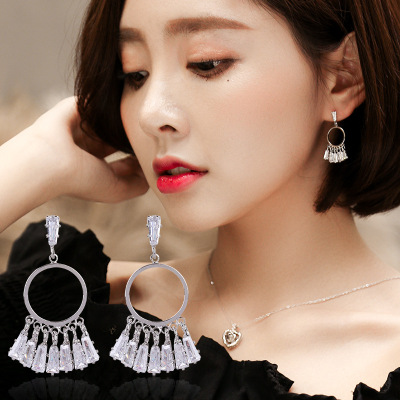 925 Silver Ear Studs Wind Chime Crystal Earrings Korean Silver Shiny Elegant Eardrops Earrings Factory Wholesale Direct Sales