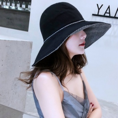 The new big brimmed hat Japanese students sun shade double stripe students art fan sun hat tide