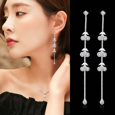 Korean Temperamental Long Pendant Stud Earrings for Women Simple Personality Crystal Tassel Ear Lines Eardrops Factory Wholesale Direct Sales