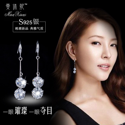 Japanese Korean S925 Sterling Silver Zircon Long Earrings Female Tassel Earrings Elegant Earrings Crystal Factory Wholesale Direct Sales