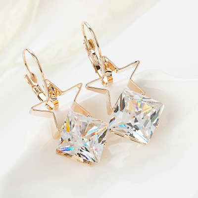 Japanese and Korean Temperamental Rhinestone Small Ear Studs Women's Sweet and Simple Five-Pointed Star Cute Eardrops Small Jewelry Factory Wholesale