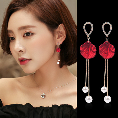 Sterling Silver Needle Elegant Long Tassel Korean 2020 New Trendy Fashionable Earrings All-Match Earrings to Make Big Face Thin-Looked Earrings