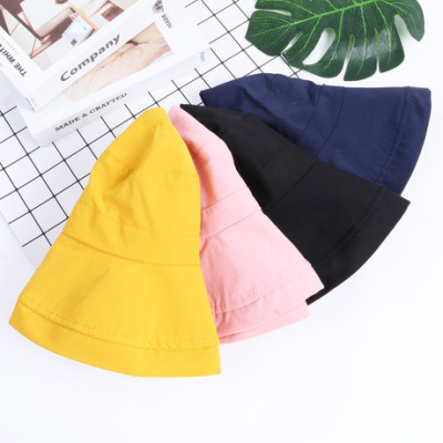 Fisherman hat female summer Korean version of the trend of ins cotton Fisherman hat joker with large eaves sun shade sun protection plain basin hat