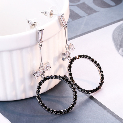 Stud Earrings for Women Sterling Silver Temperamental Korean Circle Earrings Bow Tie Crystal Pendant Earrings Simple Personality Anti Allergy Jewelry