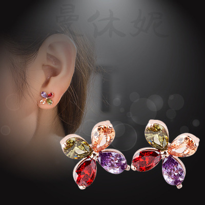 925 Silver Pearl Earrings Zircon Colorful Flower Pearl Ear Studs Empty Holder Accessories Manhuini Factory Direct Sales Wholesale