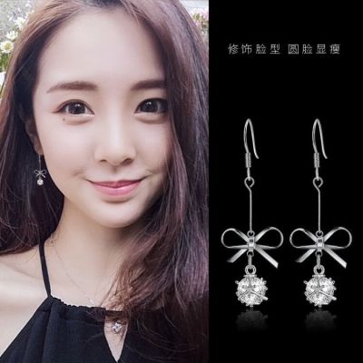 925 Silver Female Temperament Korean Personality All-Match Bow Slim Face Earrings Sterling Silver Eardrops Factory Wholesale Direct Sales