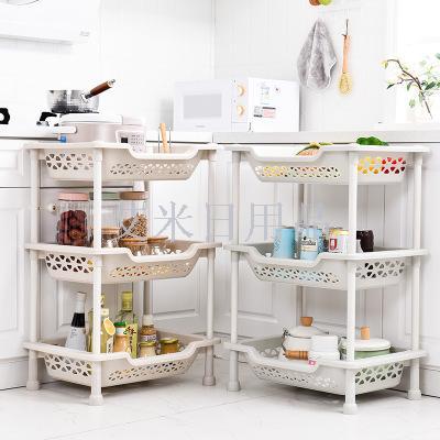 Sh8505-3 kitchen living room shelf plastic multi-functional decorative pattern hollow out three layer receiving basket