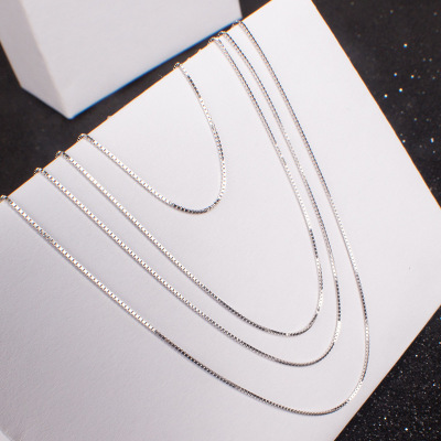 S925 Silver Box Doll O-Shaped Ornament Pendant Necklace Silver Necklace Clavicle Chain Cross Chain with Tail DIY Jewelry Accessories