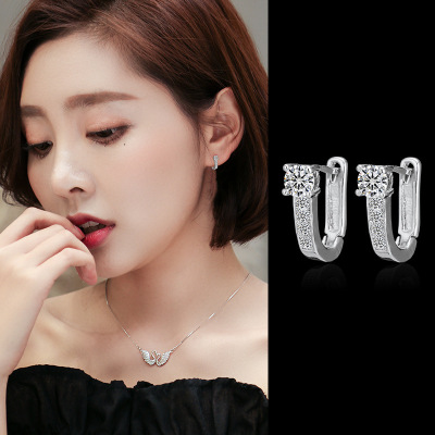 Korean Version Creative Letters Ladylike Earrings Micro Zircon-Encrusted Stud Earrings Anti-Allergy Trendy Earrings Factory Wholesale Direct Sales