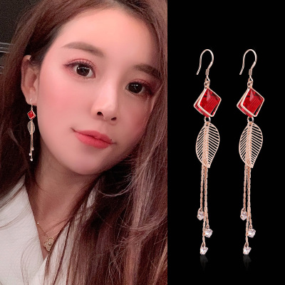 S925 Silver Long Fringe Earrings Fashion Elegant Zircon Earrings Eardrops Factory Direct Sales Wholesale Ear Hook Earrings