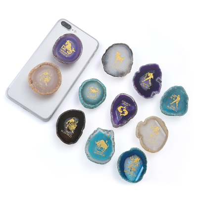 12 Horoscope Agate Slice Universal New Cell Phone Expanding Popping Handle Hand Grip Holder 