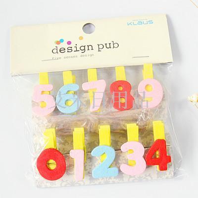 Df-multi-function small wooden clip photo snack activity mini clip /3.5*0.7 send hemp rope /0-9 Numbers