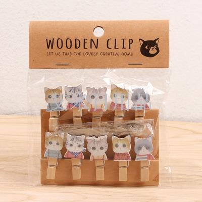 DF- photo clip hemp rope creative cartoon clip wooden clip photo clip photo wall photo clip cute cat