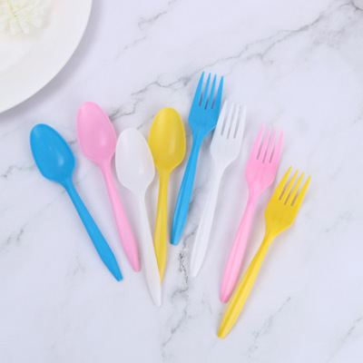 Disposable Spoon Fork Set Fruit Fork Cake Fork Plastic Independent Packaging Dessert Spoon Cutlery Wholesale