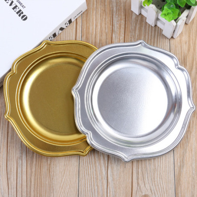 Gold and Silver Disposable Service Plate Hotel Party Camping Barbecue Dish Cake Tray 7-Inch Environmentally Friendly Plate