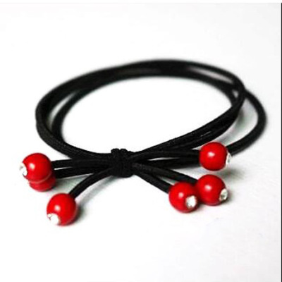 6 PCs Red Bead Diamond Hair Ring Hair Accessories Small Cherry Red Bead Hair Rope Korean Style Yiwu Headdress Hair Band Wholesale