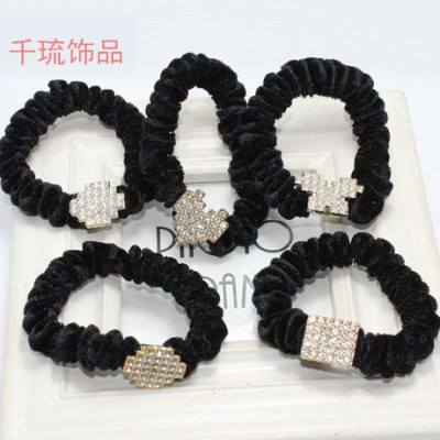 High Elastic Pork Intestine Velvet Ring with Diamond Boutique Hairtie Fabric Rubber Band 1 Yuan 2 Yuan Headdress Supply Wholesale