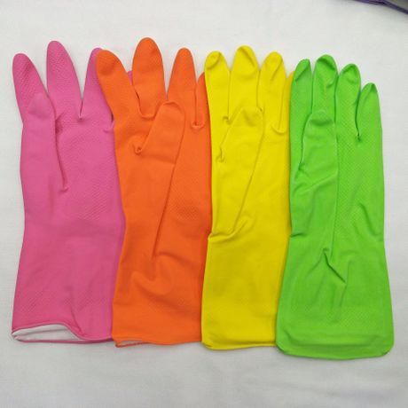 natural latex fleece spray household gloves laundry dishwashing rubber cleaning gloves multi-color waterproof household gloves 60 gram