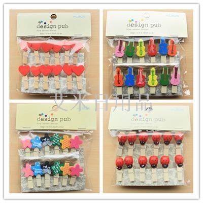 Df-12 small wooden clip for household daily photo clip cartoon photo clip hemp rope jz-b12 series