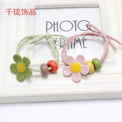 Korean Style Double Bamboo Joint Knotted Hair Ring High Elastic Autumn Small Flower Hairtie Abacus Beads Rubber Band Boutique Headdress