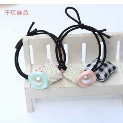 Korean Version of The Block Pearl Hair Fresh Minimalist New Rubber Band Bow Headdress Holster 2 Yuan Ornament Supply