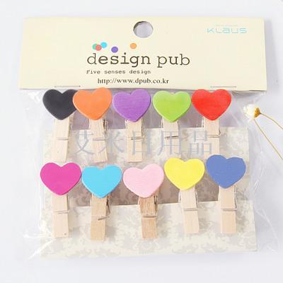 DF- small wooden clip wooden clip children clip notepad clip photo clip household daily /3.5*0.7/ color heart
