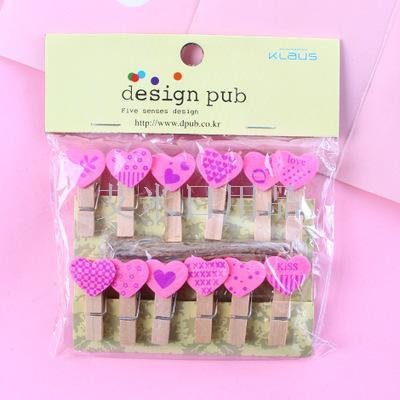 DF- small wooden clip wooden clip children clip note clip photo clip hemp rope household daily 3.5cm/ pink heart print