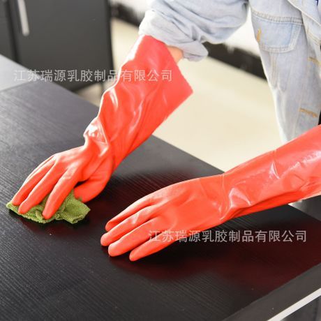 Winter PVC Flocking Bell Mouth Lengthened Thick Washing and Washing Kitchen Waterproof durable Cleaning Household Antifreeze Gloves