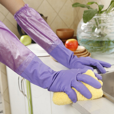 Kitchen washing dishes cleaning housework washing dishes thickening cotton lengthened waterproof durable thermal gloves elastic