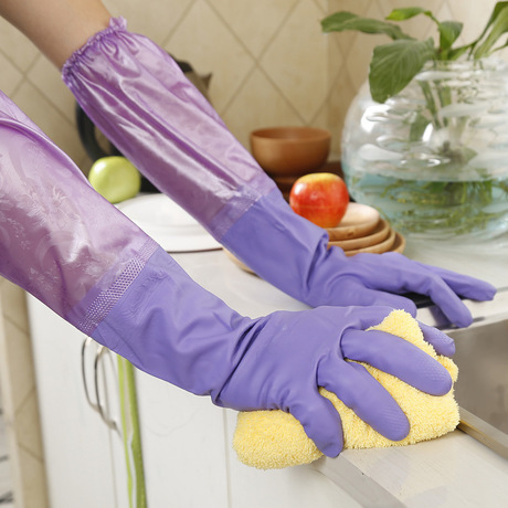 kitchen dishwashing cleaning household laundry dishwashing thickened cotton lengthened waterproof durable thermal gloves elastic