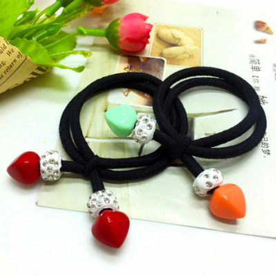 Korean Style Diamond-Embedded Knotted Hair Ring Red Bead Tapered Rubber Band Hairtie Stall Boutique Headdress Wholesale