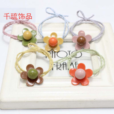Korean Style Double Knotted Bamboo Hair Band Rubber Band Autumn Color Flower Five-Star Hair Band Headdress 2 Yuan Supply Wholesale