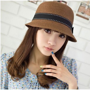 Cecilia cheung with straw hat ladies summer Korean version of the tide short eaves beach hat sun hat sun cool hat
